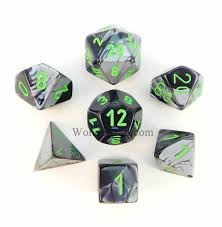 7 Black-Grey/green Gemini Polyhedral Dice Set - CHX26445